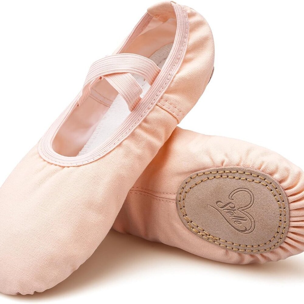 Canvas Ballet Shoes Women Girls Slip-On Split Leather Sole Dance Footwear